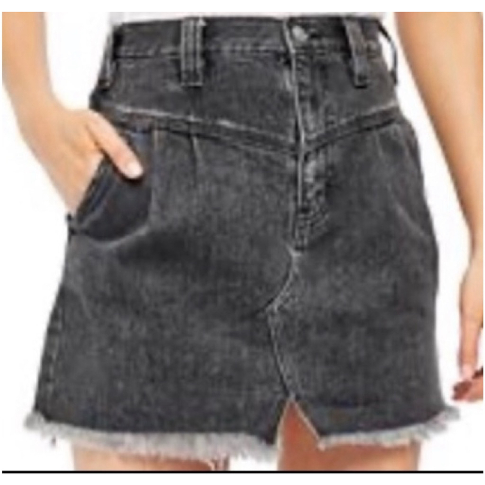 Free People Y2K Boho Western Mini Skirt- Sidecar Distressed Black Denim size 25 - Picture 3 of 10